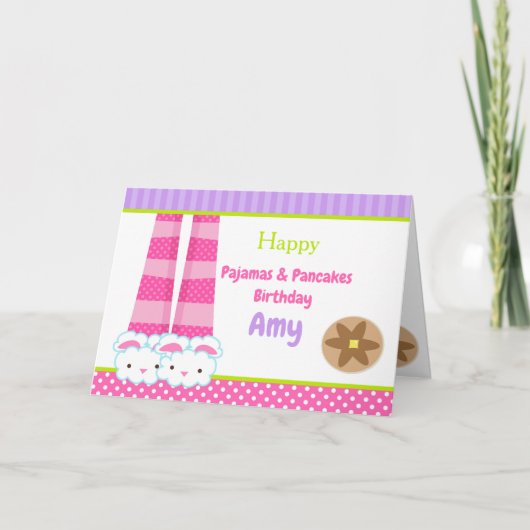 Bunny Slippers Pyjama & Pannenkoeken Verjaardagsfe Kaart (Voorkant)