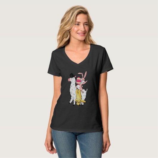 Bunny Sloth Riding Llama Happy Easter Cute Animal T-shirt (Voorkant volledig)