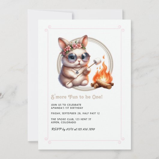Bunny "S'more Fun to be One" Camping Verjaardag Kaart (Voorkant)