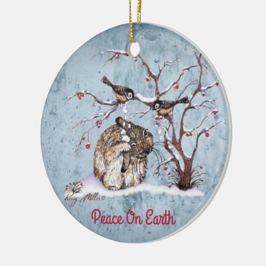 Bunny & Sneeuwvogels Keramisch Ornament (Links)