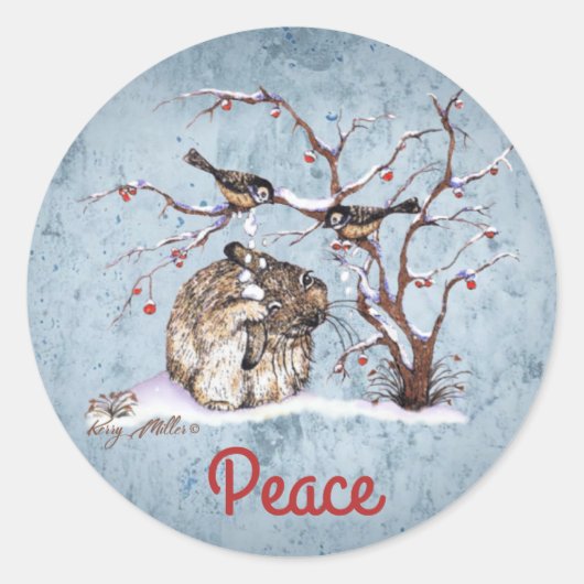Bunny & Sneeuwvogels Ronde Sticker (Voorkant)