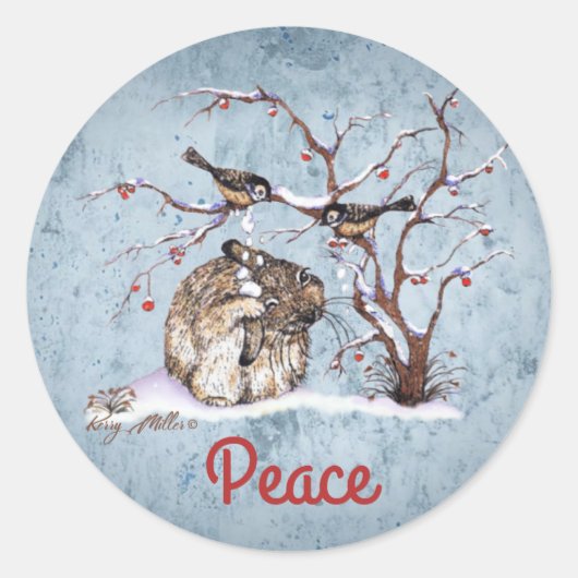 Bunny & Sneeuwvogels Ronde Sticker (Voorkant)