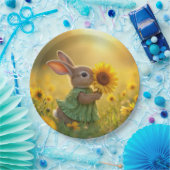 Bunny Snuffelen Een Gele Zonnebloem Papieren Bordje (Feest)