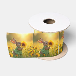Bunny Snuffelen Een Gele Zonnebloem Satijnen Lint