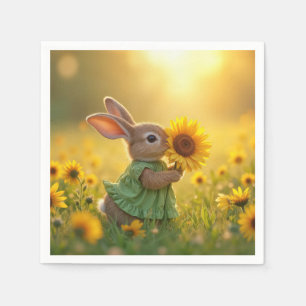 Bunny Snuffelen Een Gele Zonnebloem Servet