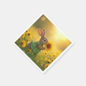 Bunny Snuffelen Een Gele Zonnebloem Servet (Hoek)