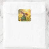 Bunny Snuffelen Een Gele Zonnebloem Vierkante Sticker (Tas)