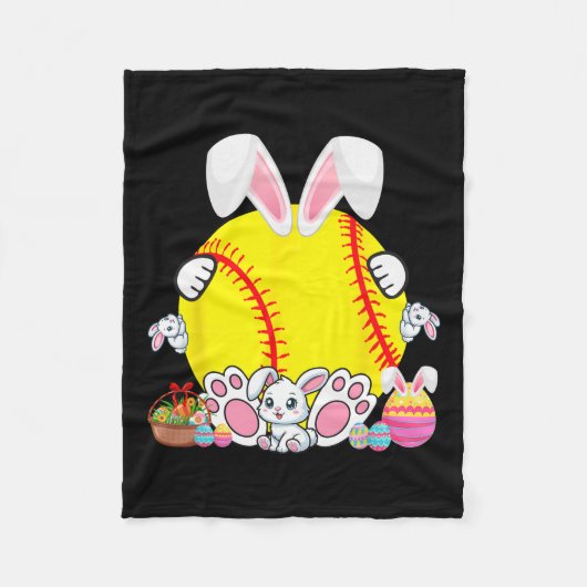 Bunny Softbal Kostuum Pasen Speler Fan Hunt Fleece Deken (Voorkant)