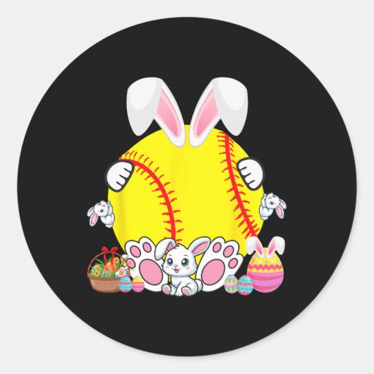Bunny Softbal Kostuum Pasen Speler Fan Hunt Ronde Sticker (Voorkant)