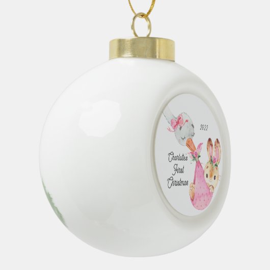 Bunny Special Delivery Baby's First Kerstmis Keramische Bal Ornament (Links)