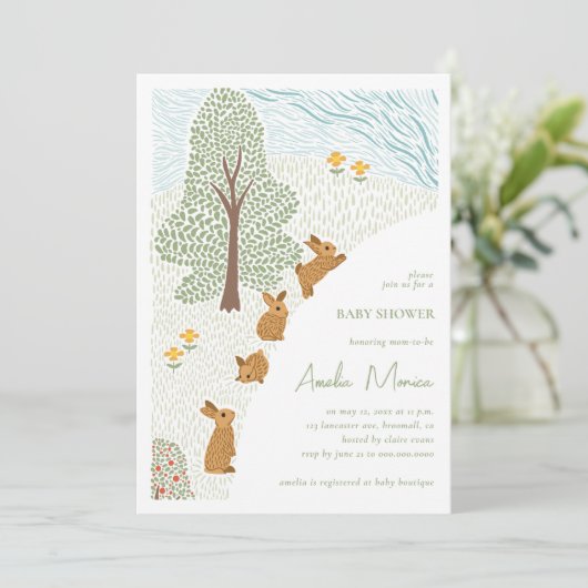 Bunny Spring Baby shower Kaart (Staand voorkant)