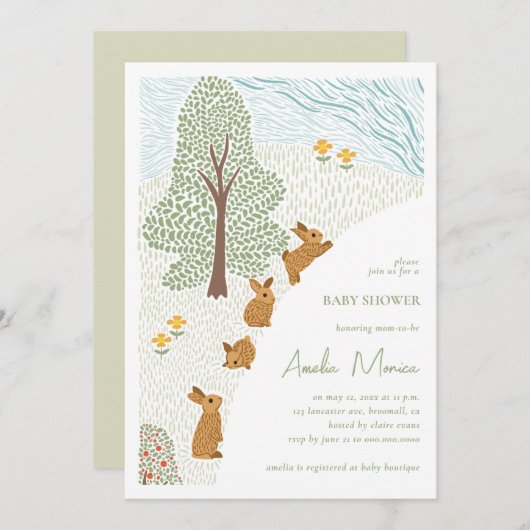 Bunny Spring Baby shower Kaart (Voorkant / Achterkant)