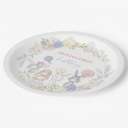 Bunny spring bloemen verjaardagsfeestje borden papieren bordje (Gekanteld)