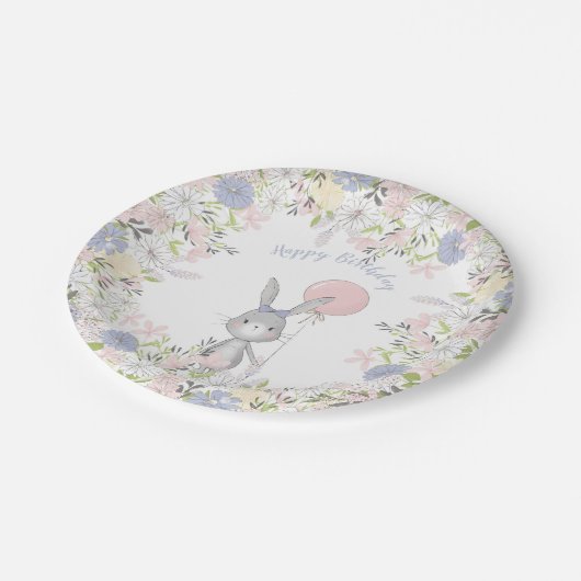 Bunny Spring florale verjaardagsfeest borden Papieren Bordje (Gekanteld)