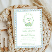Bunny Spring Gingham Monogram Baby shower Kaart