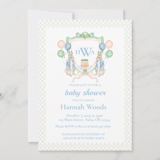 Bunny Spring Monogram Baby shower Kaart (Voorkant)