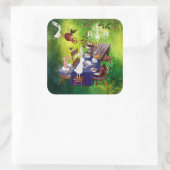 Bunny Spring Party in Forest-Animal Illustratie Vierkante Sticker (Tas)