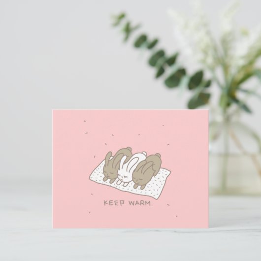 Bunny Stay Warm Rabbit Pink Briefkaart (Staand voorkant)