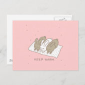 Bunny Stay Warm Rabbit Pink Briefkaart (Voorkant / Achterkant)