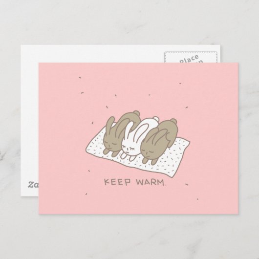Bunny Stay Warm Rabbit Pink Briefkaart (Voorkant / Achterkant)