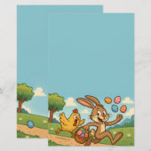 Bunny steelt eieren van Chicken Easter Design Funn Briefpapier (Voorkant / Achterkant)