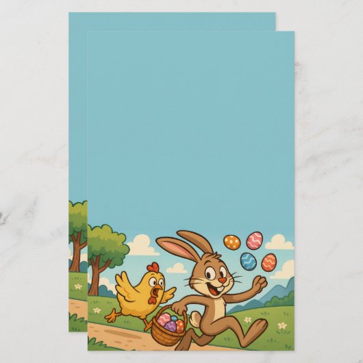 Bunny steelt eieren van Chicken Easter Design Funn Briefpapier (Voorkant / Achterkant)
