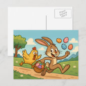 Bunny steelt eieren van Chicken Funny Easter Desig Feestdagenkaart (Voorkant / Achterkant)