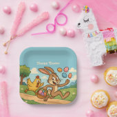 Bunny steelt eieren van kip Humorous Easter Art Papieren Bordje (Feest)
