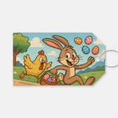 Bunny steelt eieren van kip retro stijl Pasen Cadeaulabel (Voorkant (Horizontaal))