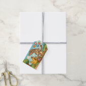 Bunny steelt eieren van kip retro stijl Pasen Cadeaulabel (Met Touw)