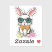 Bunny Sticker with Bow and Flowers (Vel)
