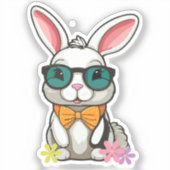 Bunny Sticker with Bow and Flowers (Voorkant)