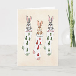 Bunny Stockings Waterverf Christmas Kaart