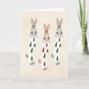 Bunny Stockings Waterverf Christmas Kaart