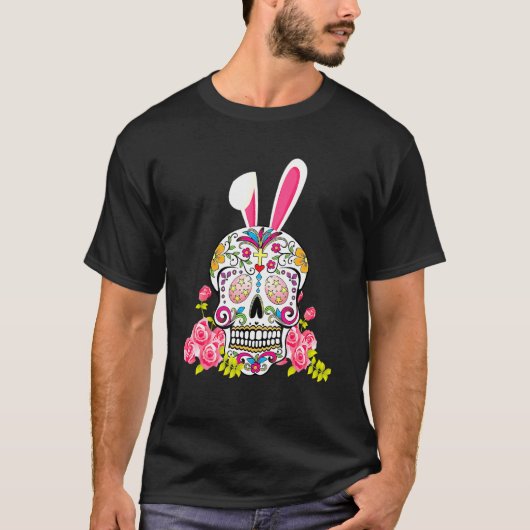 Bunny Sugar Skull Happy Easter Matching Mexican Sk T-shirt (Voorkant)