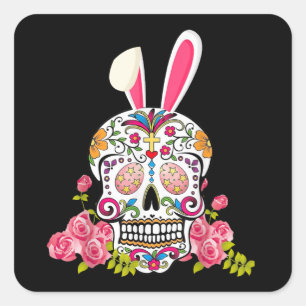Bunny Sugar Skull Mexicaanse schedel Lover Gift Vierkante Sticker