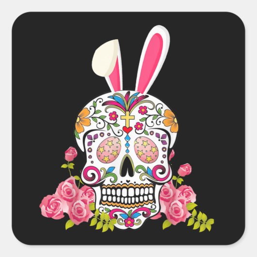 Bunny Sugar Skull Mexican Skull Lover Gift Vierkante Sticker (Voorkant)