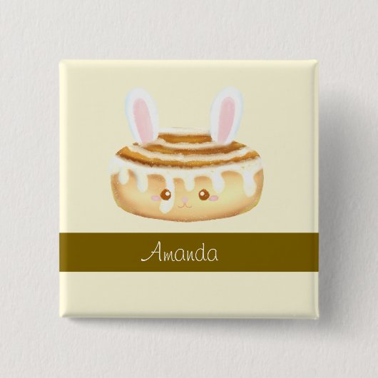 Bunny Sweet Dessert Cinnamon Bun Vierkante Button 5,1 Cm (Voorkant)