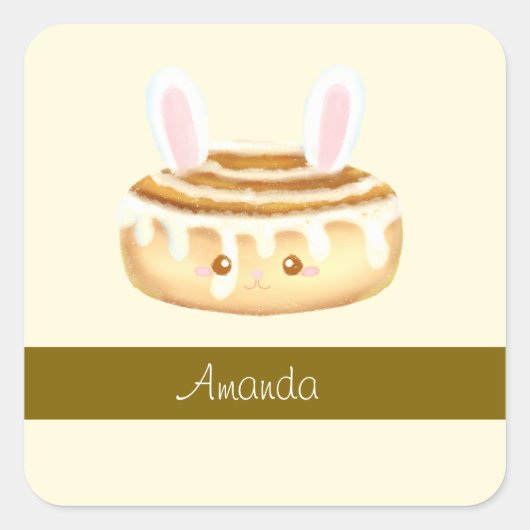 Bunny Sweet Dessert Cinnamon Bun Vierkante Sticker (Voorkant)