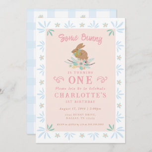 Bunny Sweet Pink Blue Kind Eerste 1e verjaardagsfe Kaart