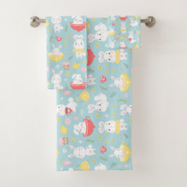Bunny Tea Party Bathroom Towel Set Bad Handdoek