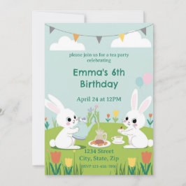 Bunny Tea Party Birthday Invitation | Cute Rabbits Kaart