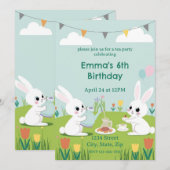 Bunny Tea Party Birthday Invitation | Cute Rabbits Kaart (Voorkant / Achterkant)
