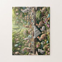 Bunny Tea Party Whimsical Easter Garden Scene Legpuzzel