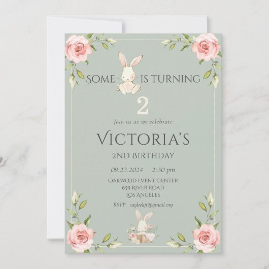 Bunny Tweede 1ste Leuke Verjaardagsfeestje Kaart (Voorkant)