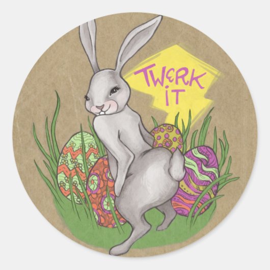 Bunny Twerk Easter Ronde Sticker (Voorkant)