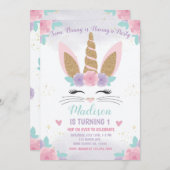 Bunny Unicorn Verjaardag Uitnodiging, Bunny Verjaa Kaart (Voorkant / Achterkant)