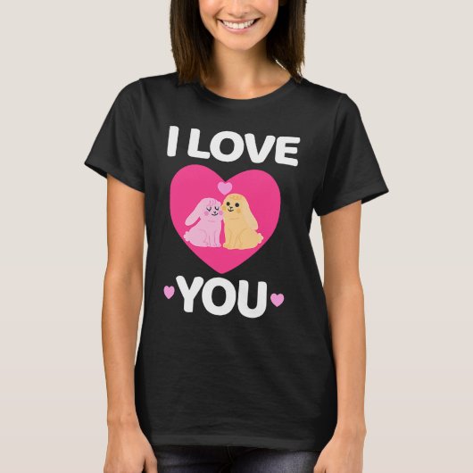 Bunny Valentine's Day I Love You Couples Men Women T-shirt (Voorkant)