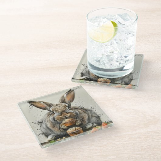 Bunny Verjaardag Glazen Onderzetter (Schuin)