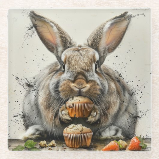 Bunny Verjaardag Glazen Onderzetter (Voorkant)